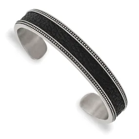 12mm Stainless Steel & Textured Leather Antique Cuff Bracelet, 7.25 In