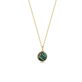 14K Solid Real Gold Mother of Pearl/Abalone/Turquoise/Black Onyx/Opal Coin Necklace  for Women Fine Jewelry Anniversary Birthday