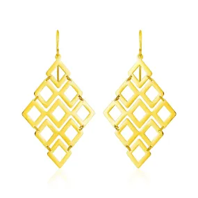14k Yellow Gold Earrings with Polished Open Diamond Motifs-rx34090