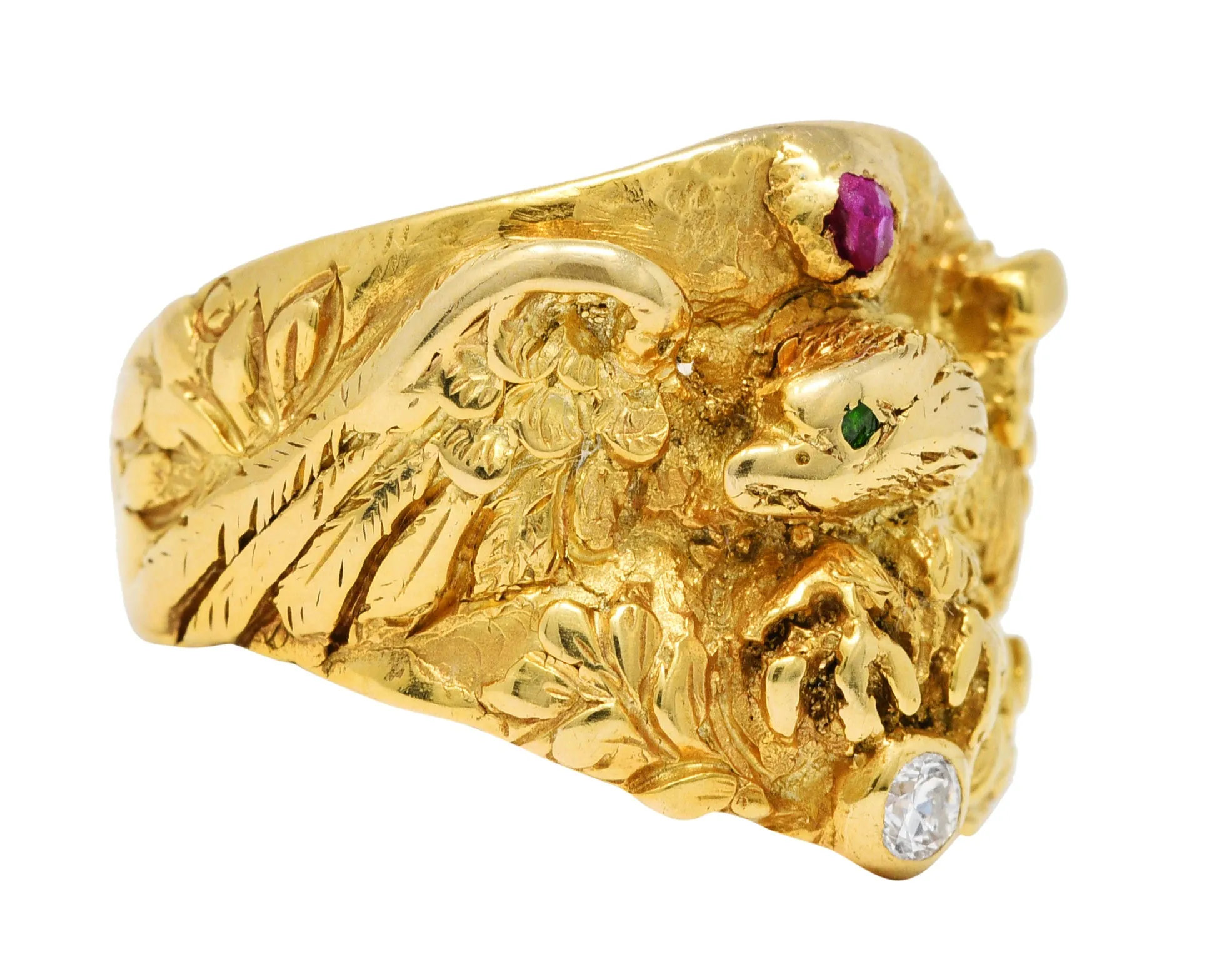 1890 Victorian Diamond Ruby 14 Karat Gold Eagle Ring