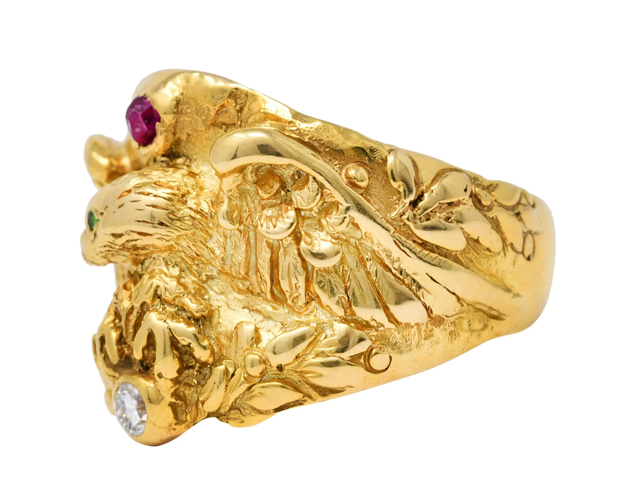 1890 Victorian Diamond Ruby 14 Karat Gold Eagle Ring