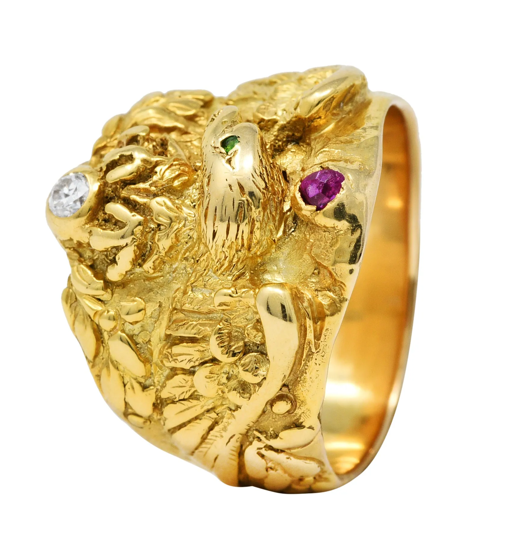 1890 Victorian Diamond Ruby 14 Karat Gold Eagle Ring