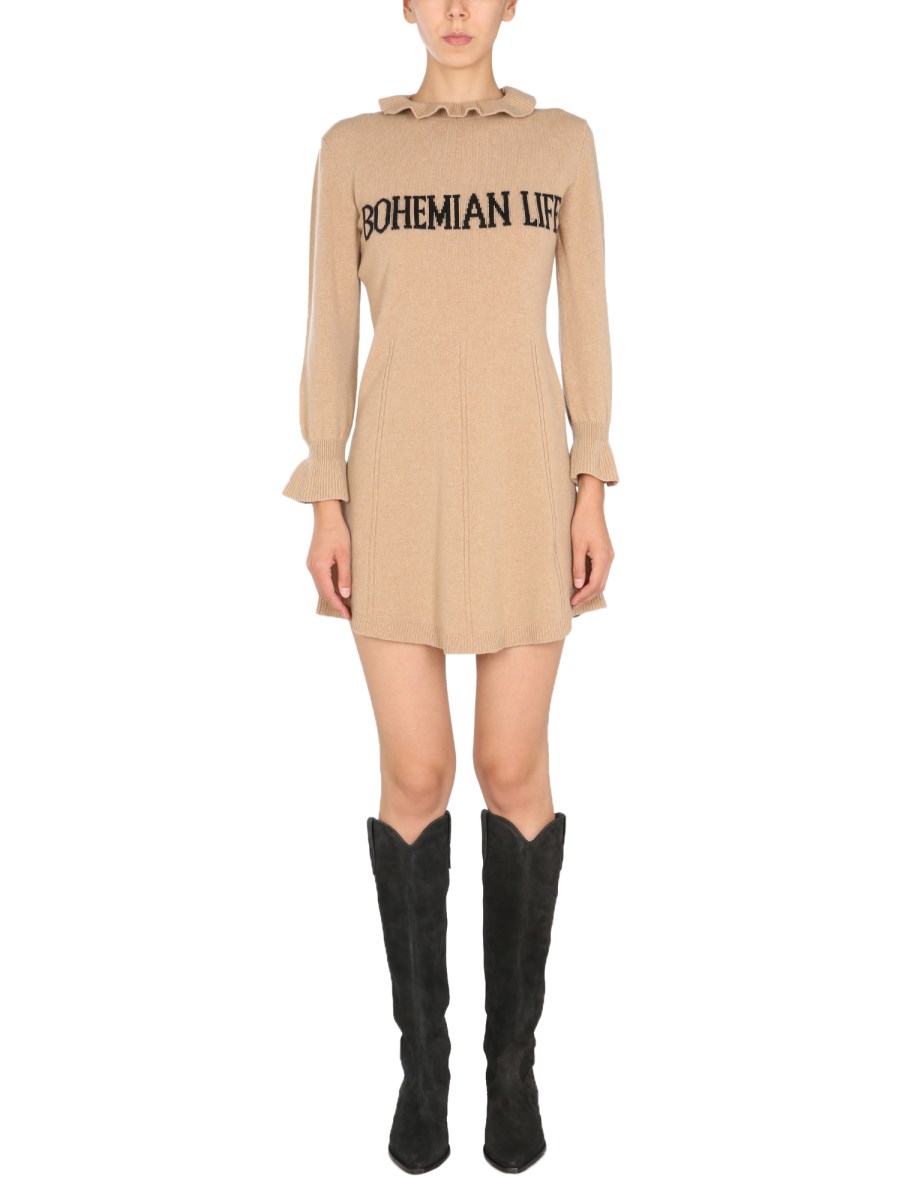 ALBERTA FERRETTI    CASHMERE AND BOHEMIAN LIFE INLAY MINI DRESS