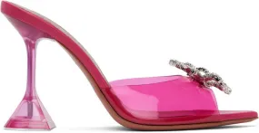 Amina Muaddi Pink Rosie Glass Slipper Heeled Sandals