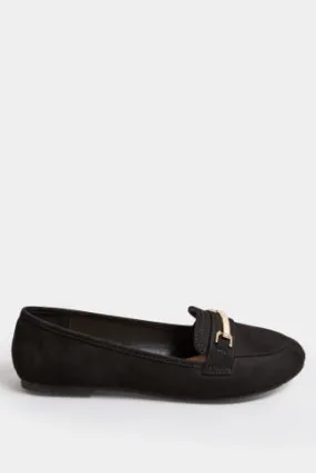 Black Faux Suede Loafers In Wide E Fit