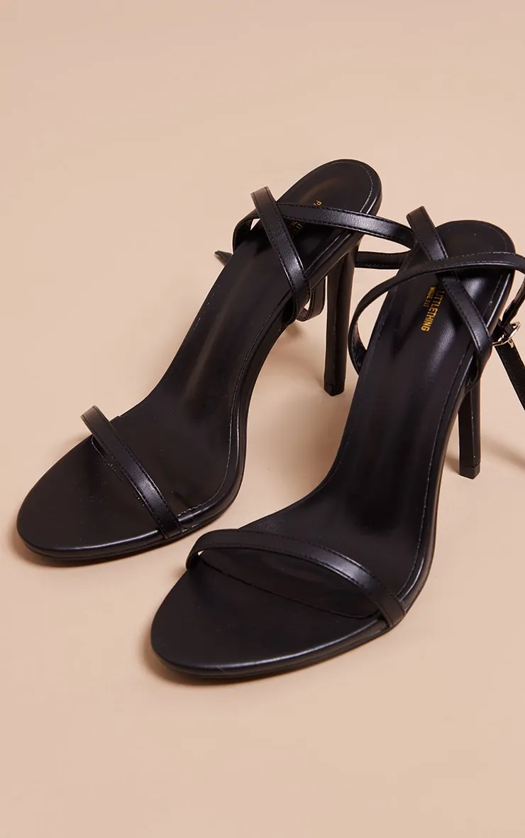 Black Wide Fit Pu Barely There High Heeled Sandals