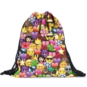 Casual Women Emoji 3D Printing Backpacks College School Bags Drawstring Backpack For Teenager Girls Backpack Mochila Feminina