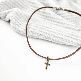 Child's Cross + Leather Essential Oil Diffuser Necklace