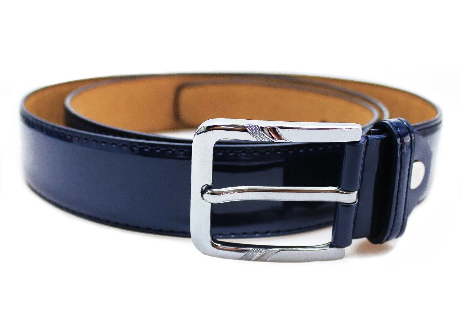 CINTURA UOMO CLASSIC BLU LUCIDA ELEGANTE CERIMONIA taglie da 90 cm a 130 cm
