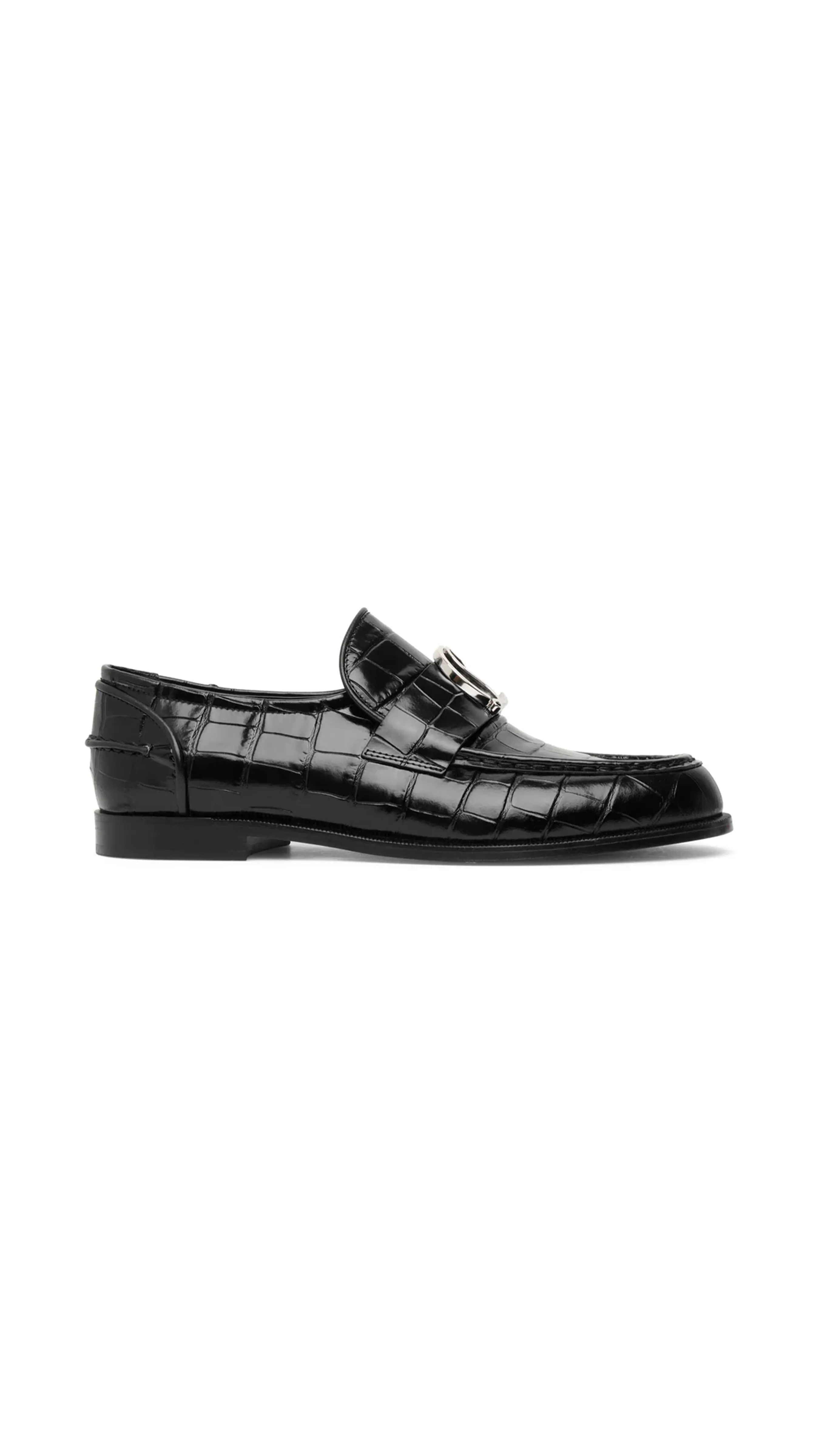 CL Moc Crocodile Embossed Loafers - Black