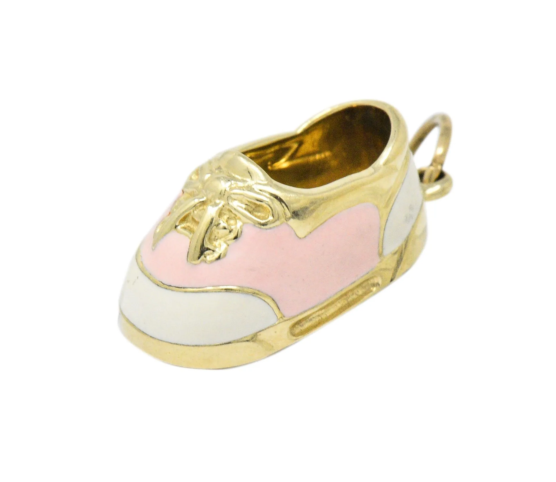 Contemporary 14 Karat Gold Pink Cream Enamel Saddle Shoe Charm