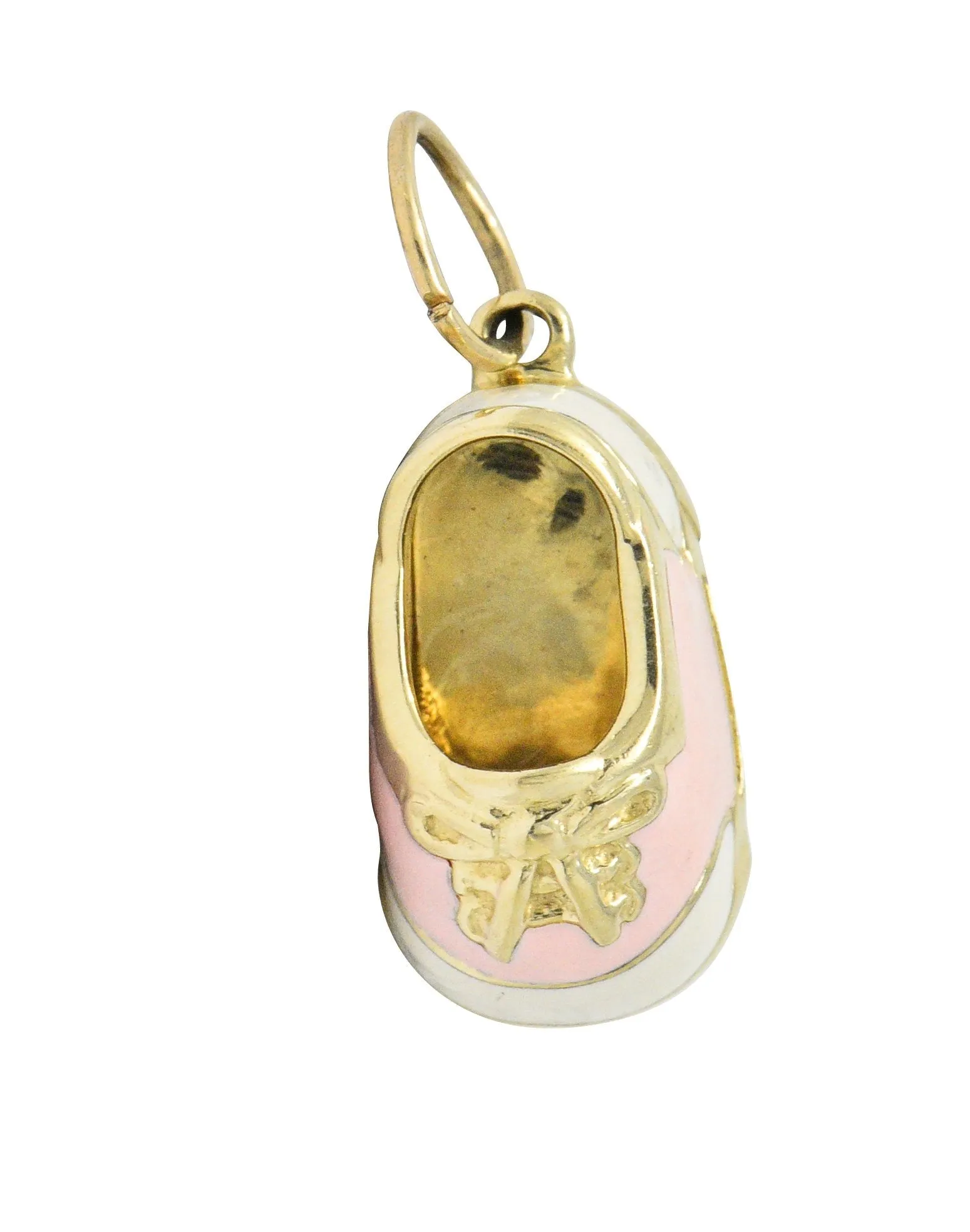 Contemporary 14 Karat Gold Pink Cream Enamel Saddle Shoe Charm