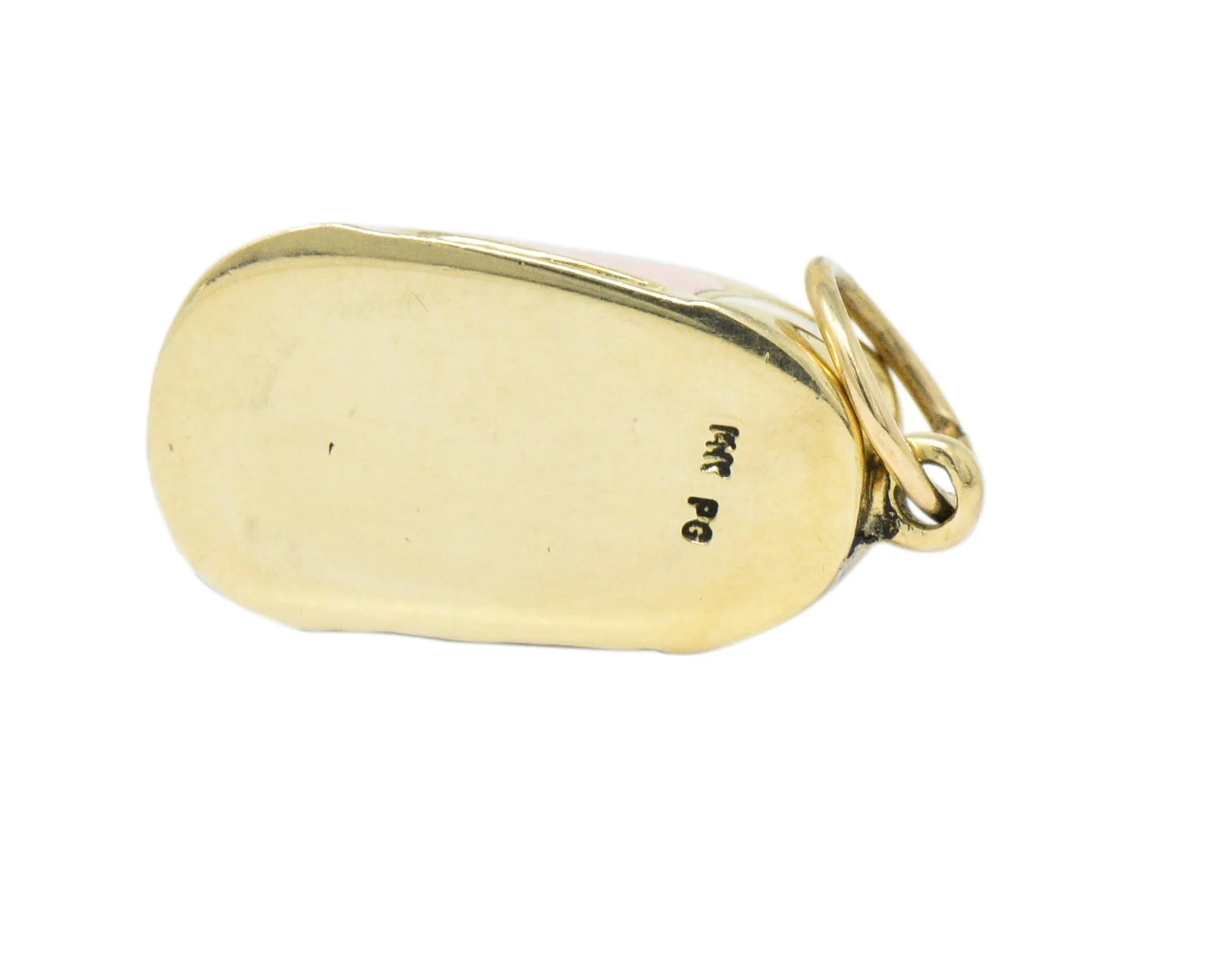 Contemporary 14 Karat Gold Pink Cream Enamel Saddle Shoe Charm