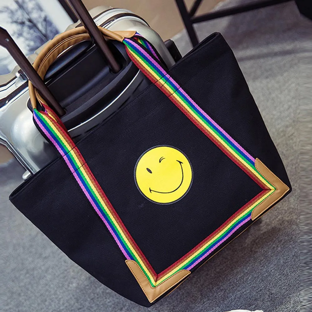 Famous Designer Bags Women Leather Handbags Smile Emoji Print Shoulder Bag Large Tote Ladies Purse