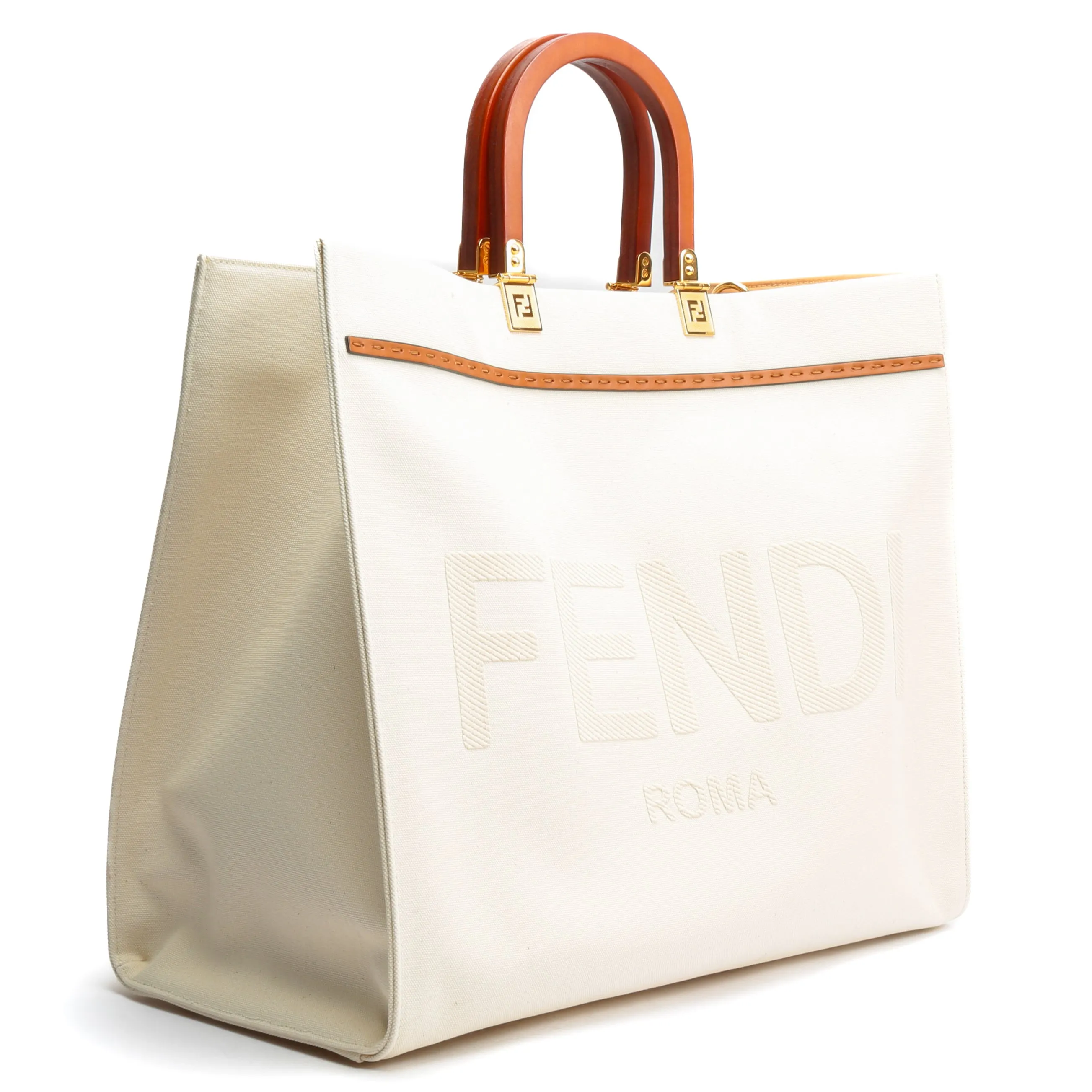 FENDI Canvas Sunshine Medium Shopping Tote - Ivory