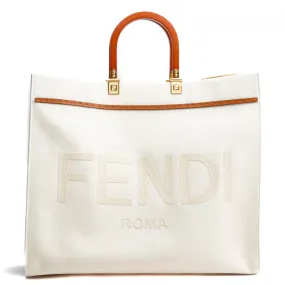 FENDI Canvas Sunshine Medium Shopping Tote - Ivory