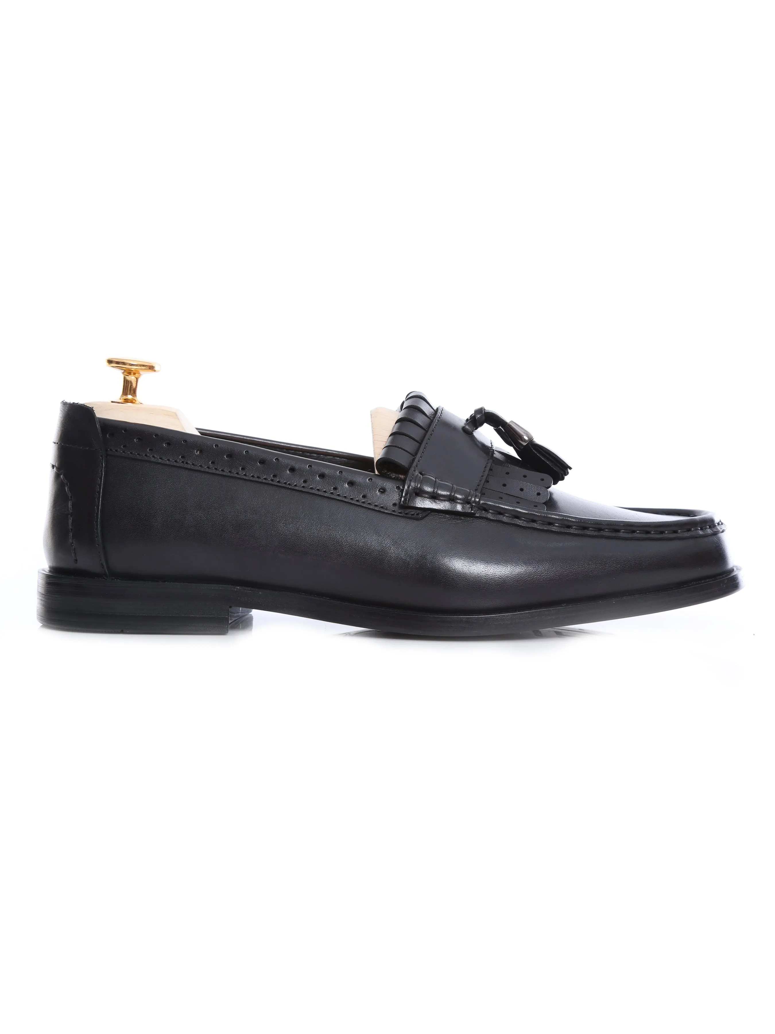 Fringe Classic Loafer - Black Grey with Tassel (Hand Painted Patina)