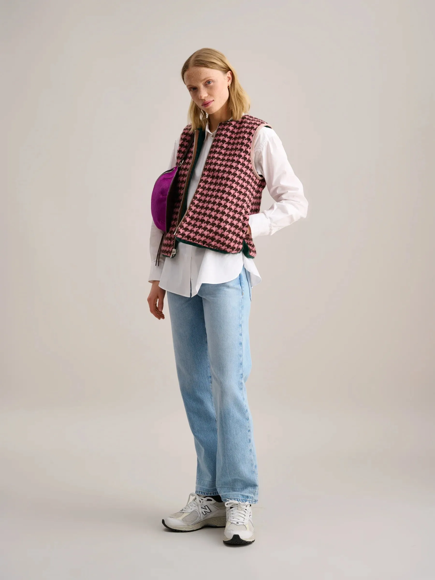 GILET REVERSIBILE ECO PELLICCIA/PIED DE POULE