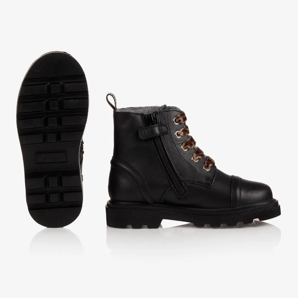 Girls Black Leather Boots