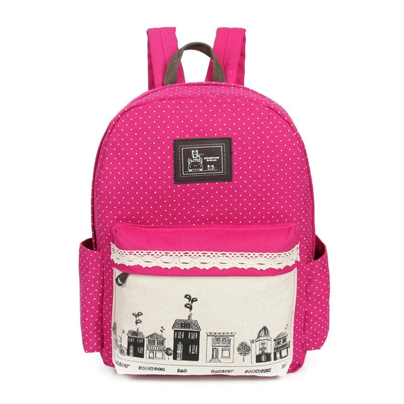 Goforward Design Women Cartoon Printing Double-Shoulder Bag Backpack Schoolbag Canvas Backpacks Bags Rucksack