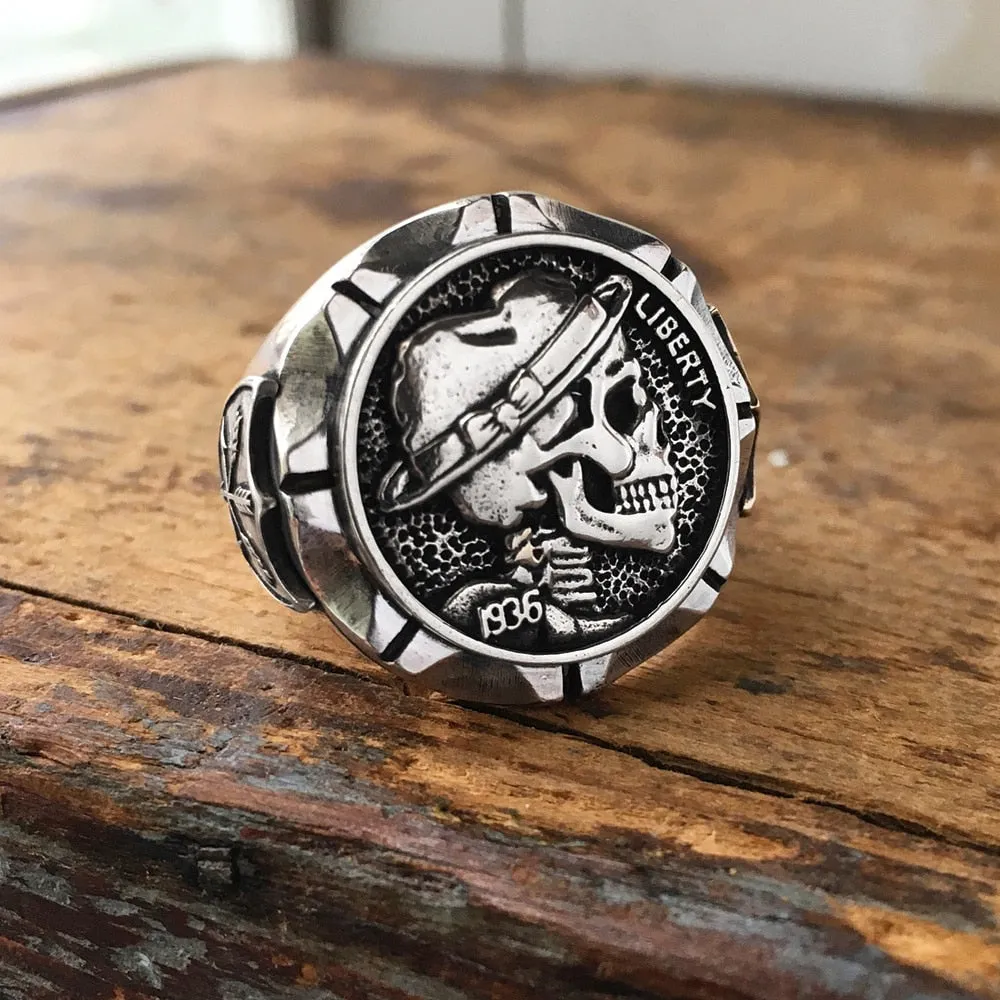 Hobo Nickel Brave Indian Biker Skull Rings