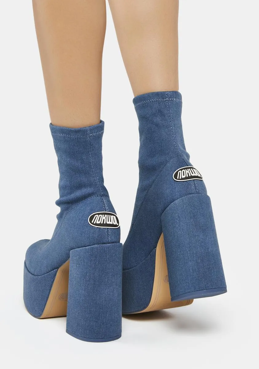 Inferno Denim Platform Ankle Boots-