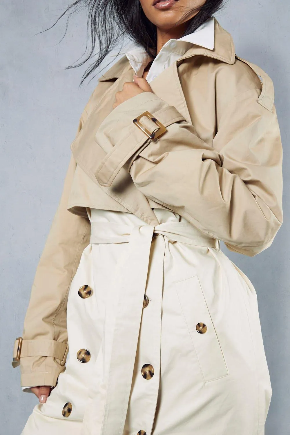 Jackets & Coats | Oversized Contrast Tonal Trench Coat | MissPap