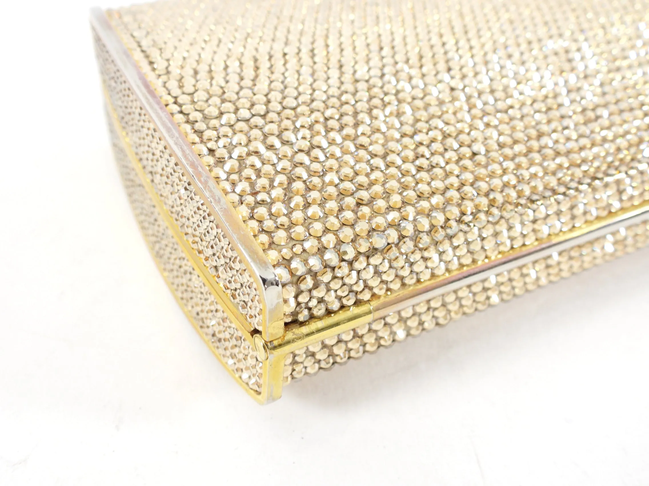 Judith Leiber Vintage Gold Strass Crystal Minaudiere Evening Bag