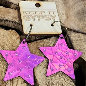 KIG Hot Pink Iridescent Bling Star Earrings