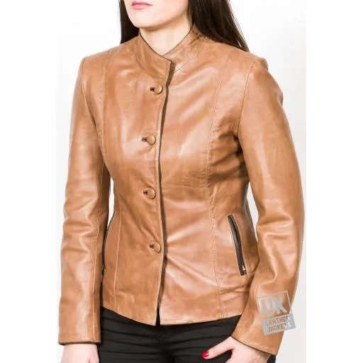 Ladies Vintage Tan Leather Jacket - Florence | UK Leather Jackets