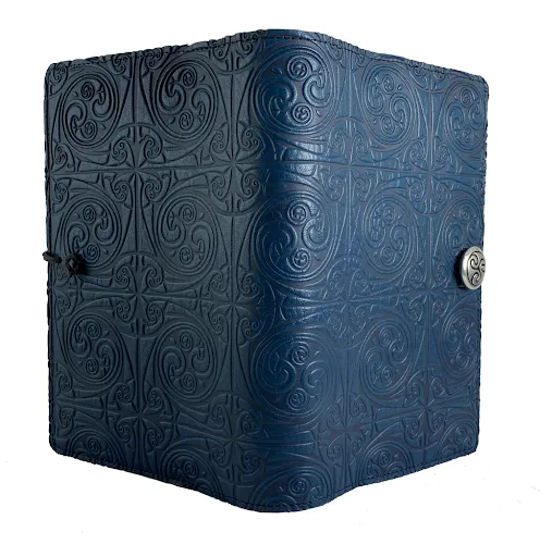 Large Leather Journal - Triskelion Knot in Navy