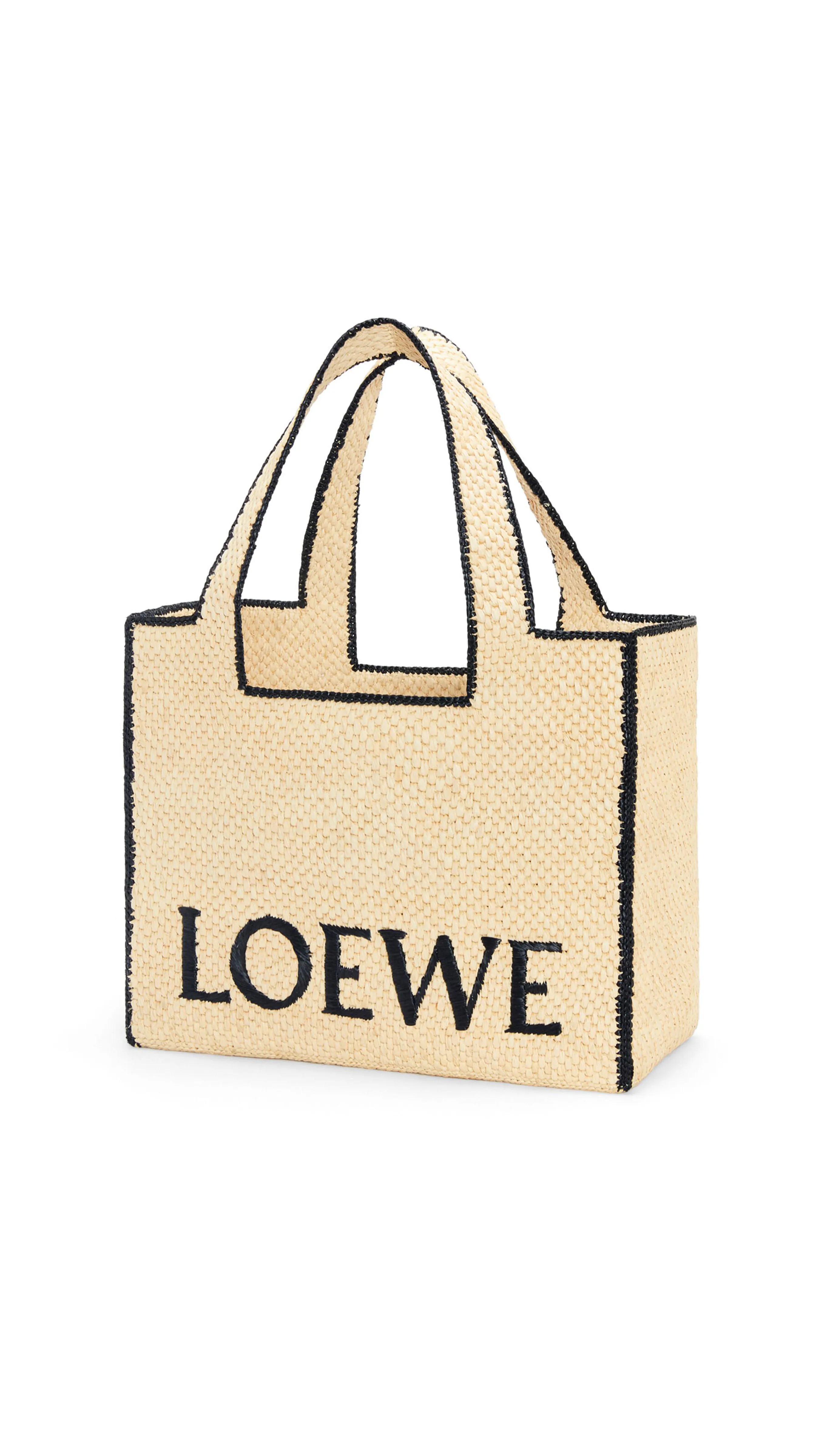 Large LOEWE Font Tote in Raffia - Natural