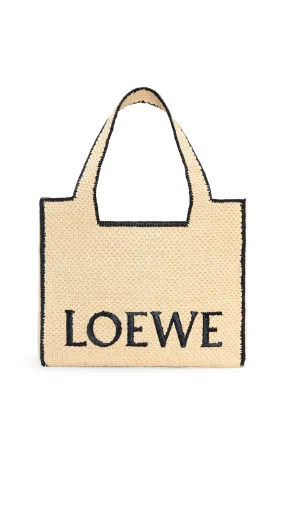 Large LOEWE Font Tote in Raffia - Natural