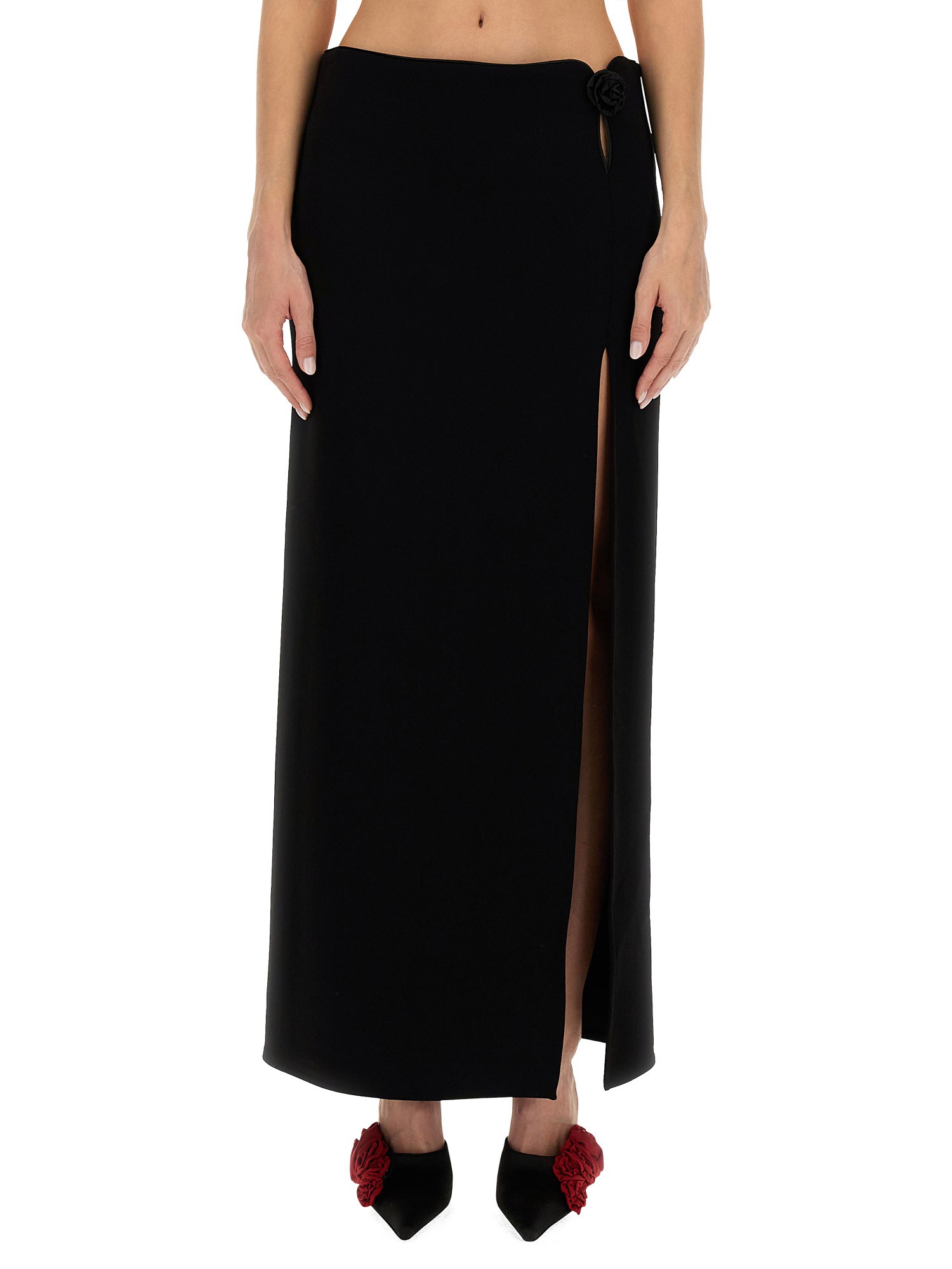 MAGDA BUTRYM    LONG WOOL SKIRT WITH PINK APPLIQUE