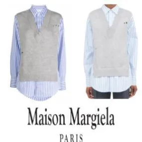 Maison Margiela  |Stripes Casual Style Wool Bi-color Long Sleeves Cotton