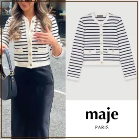 maje  |Stripes Casual Style Wool Rib Blended Fabrics Long Sleeves