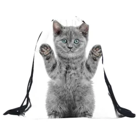 Men women backpack 3D Printing Polyester Cat Backpack for girls Drawstring Backpacks Mochila