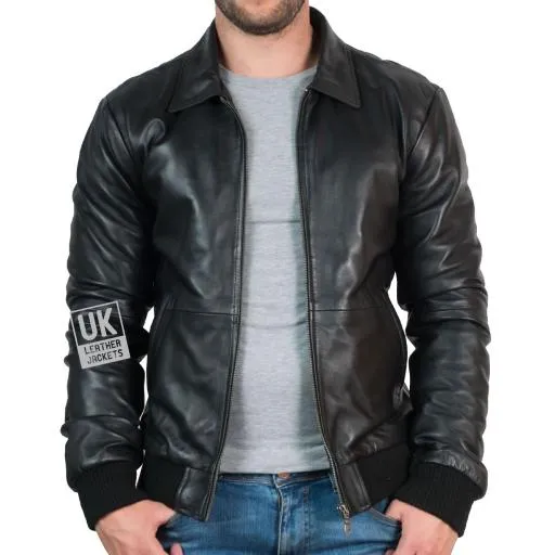 Mens Black Leather Bomber Jacket - Bristol | UK Leather Jackets