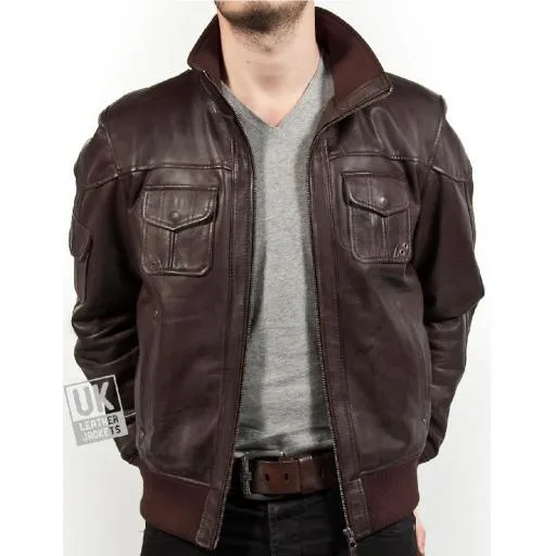 Mens Brown Leather Bomber Jacket - Pacer | UK Leather Jackets