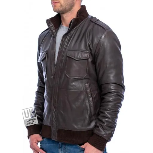 Mens Brown Leather Bomber Jacket - Pinnacle | UK Leather Jackets
