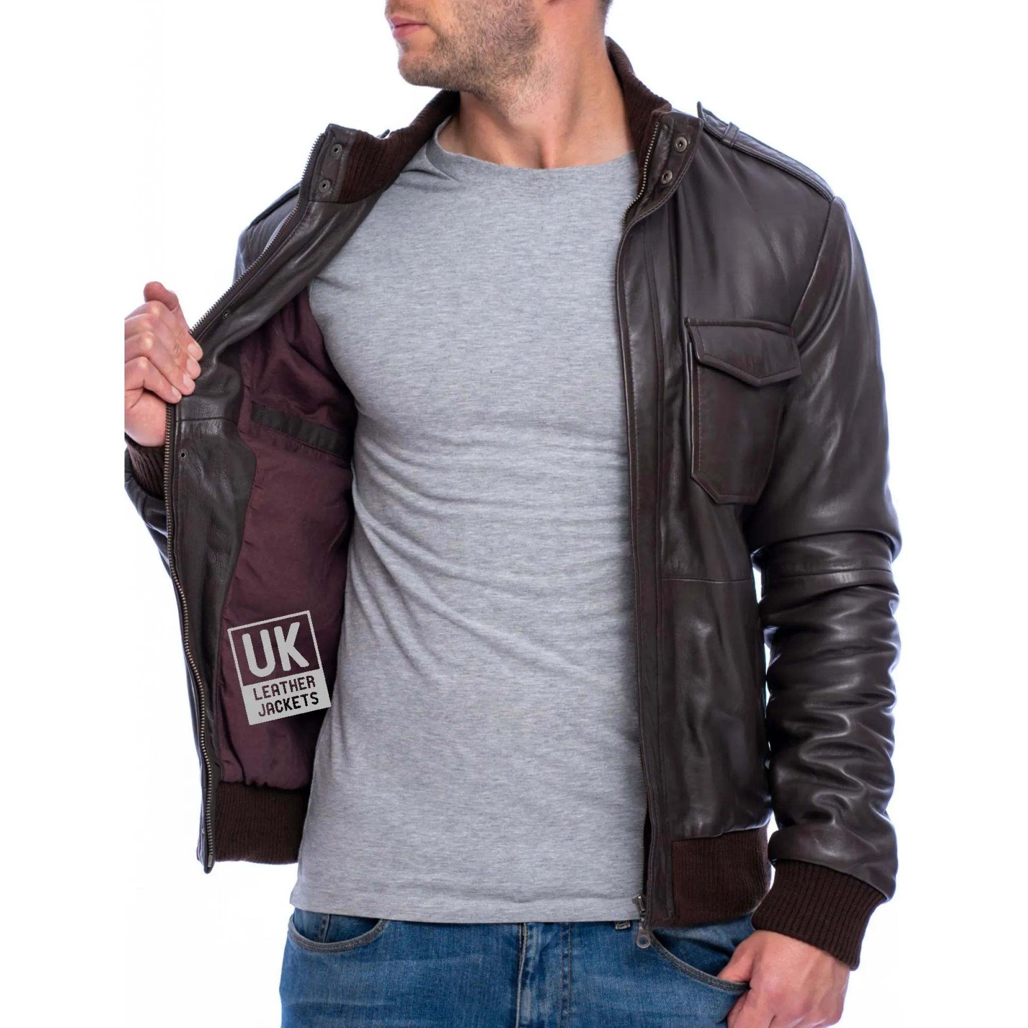 Mens Brown Leather Bomber Jacket - Pinnacle | UK Leather Jackets
