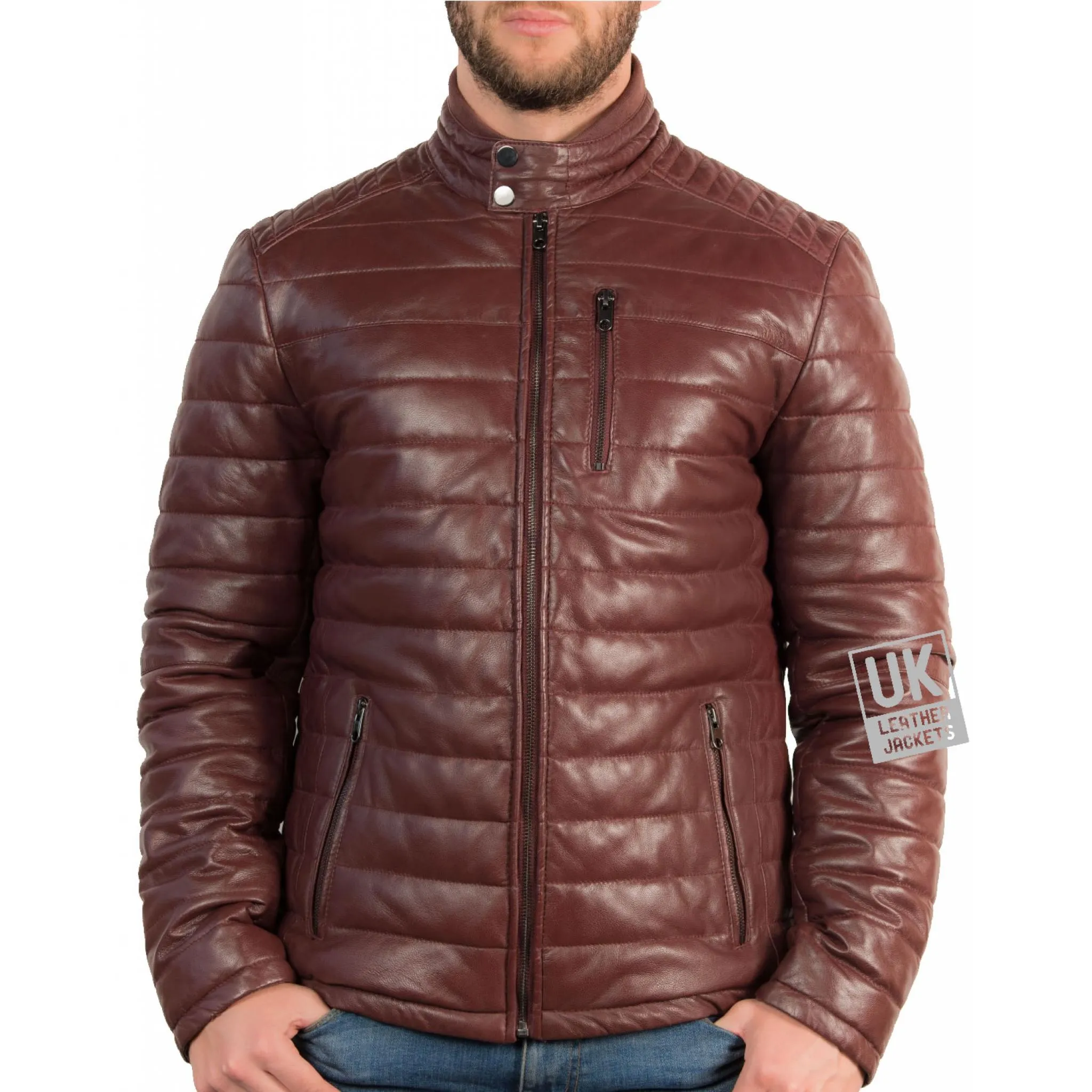 Mens Burgundy Leather Jacket - Ultra Light Quilted | UK Leather Jackets