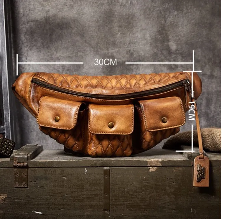 Men's Vintage Casual Genuine Leather Riding Travel Dumpling Chest Bag