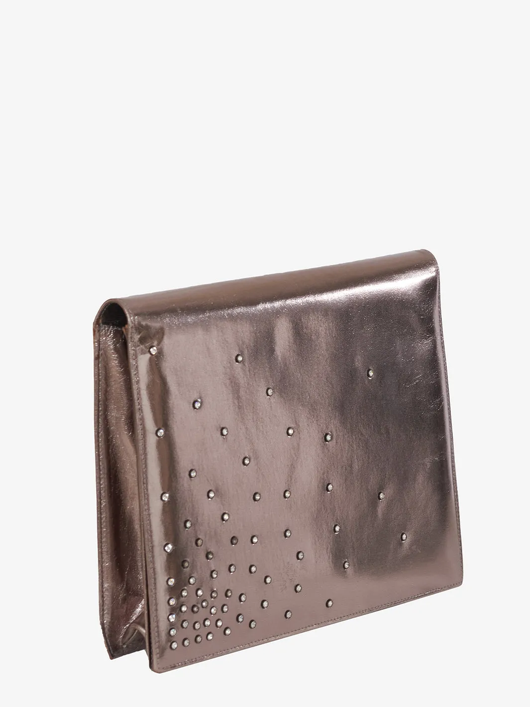 Metallic effect clutch bag with applications