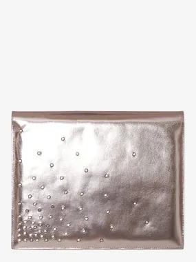 Metallic effect clutch bag with applications