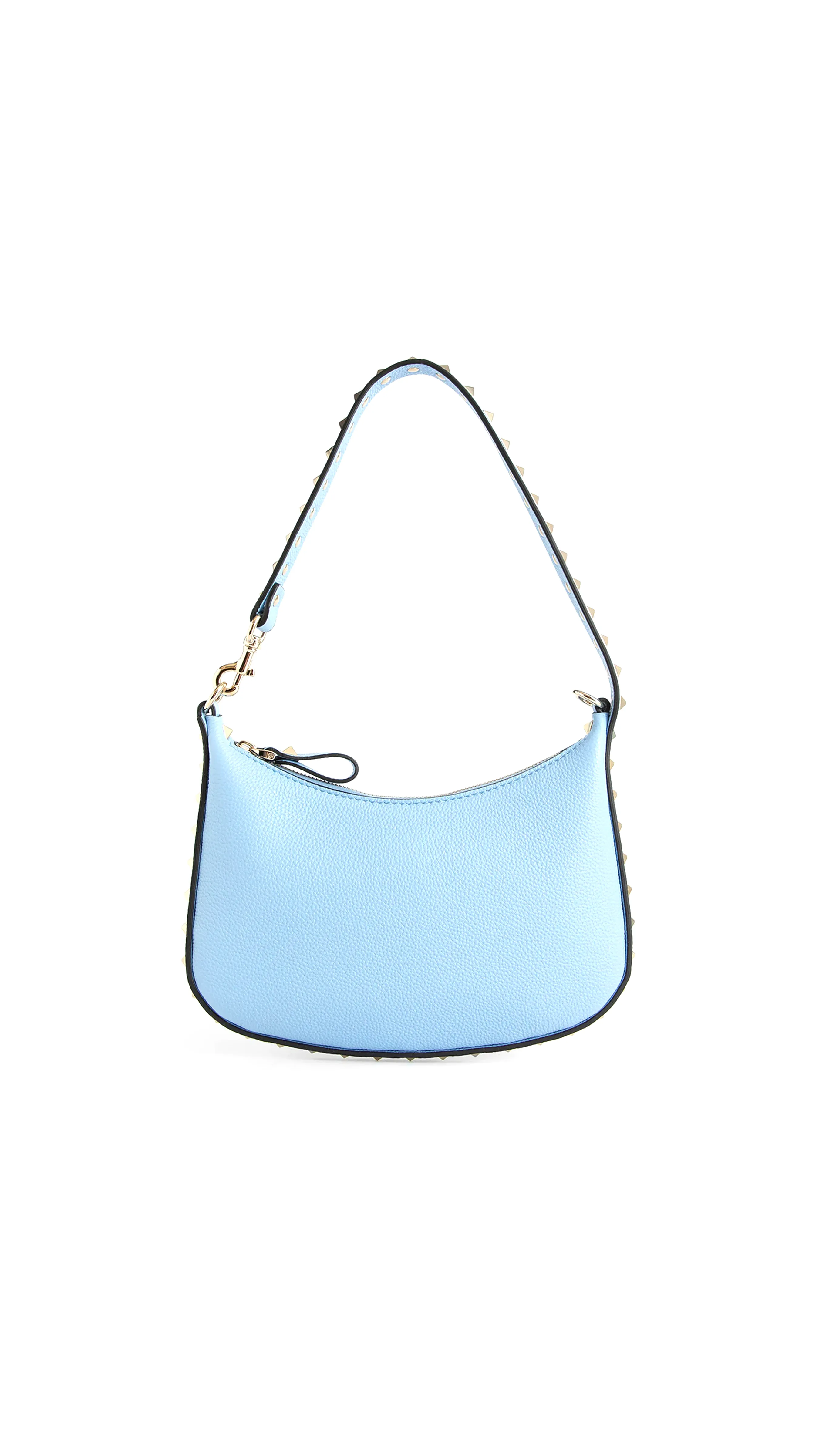 Mini Rockstud Hobo Bag In Grainy Calfskin - Light Blue