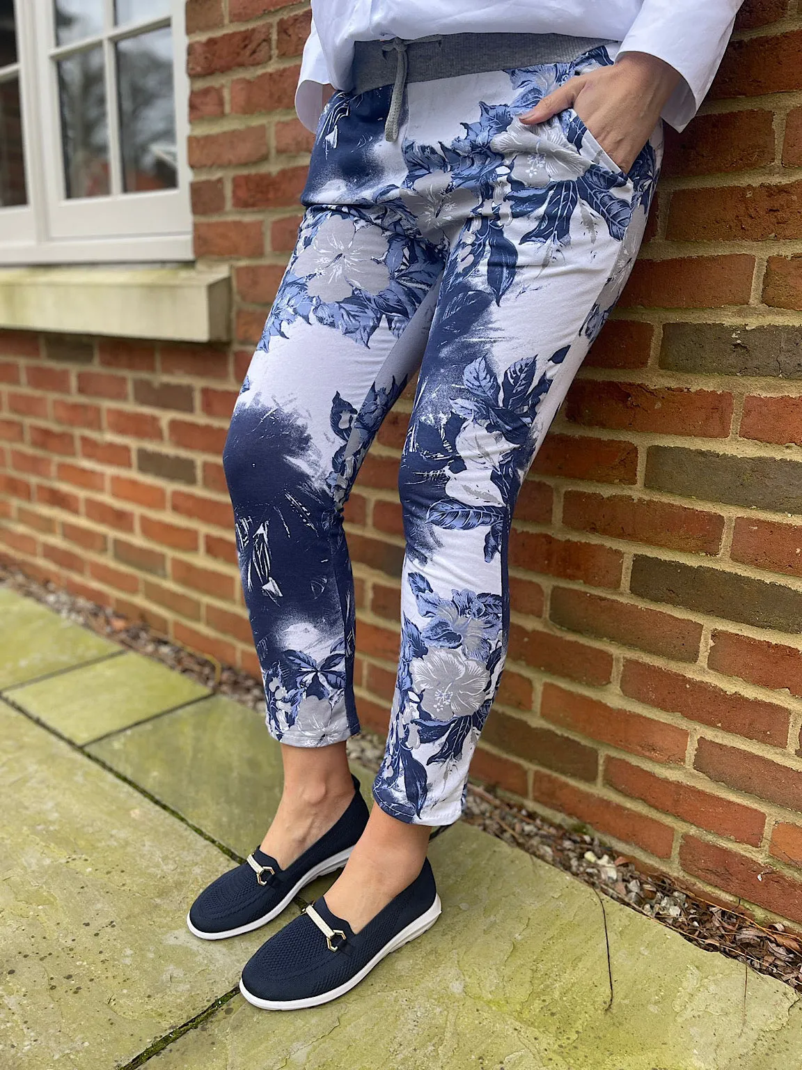 Navy Botanical Print Joggers