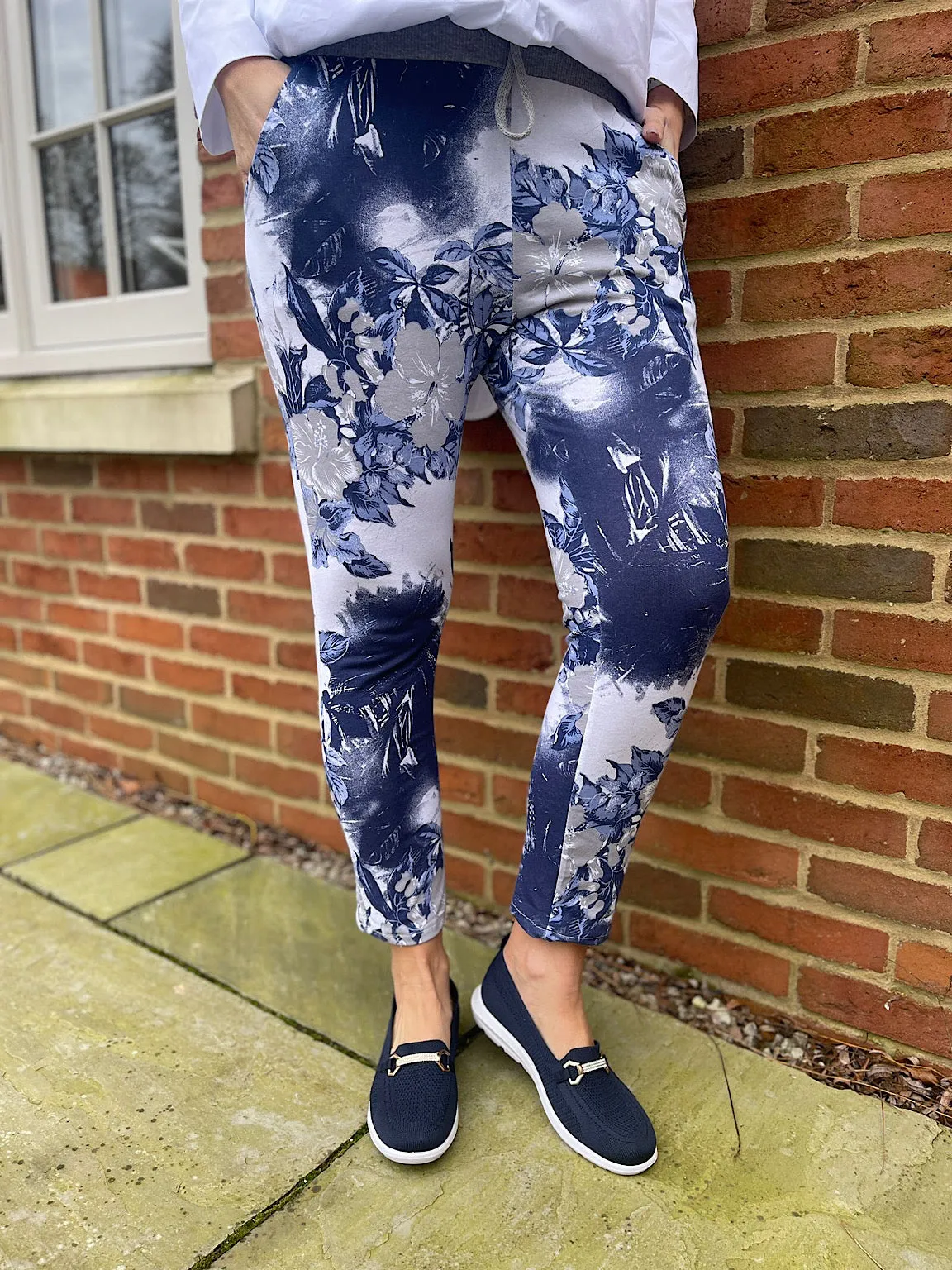 Navy Botanical Print Joggers