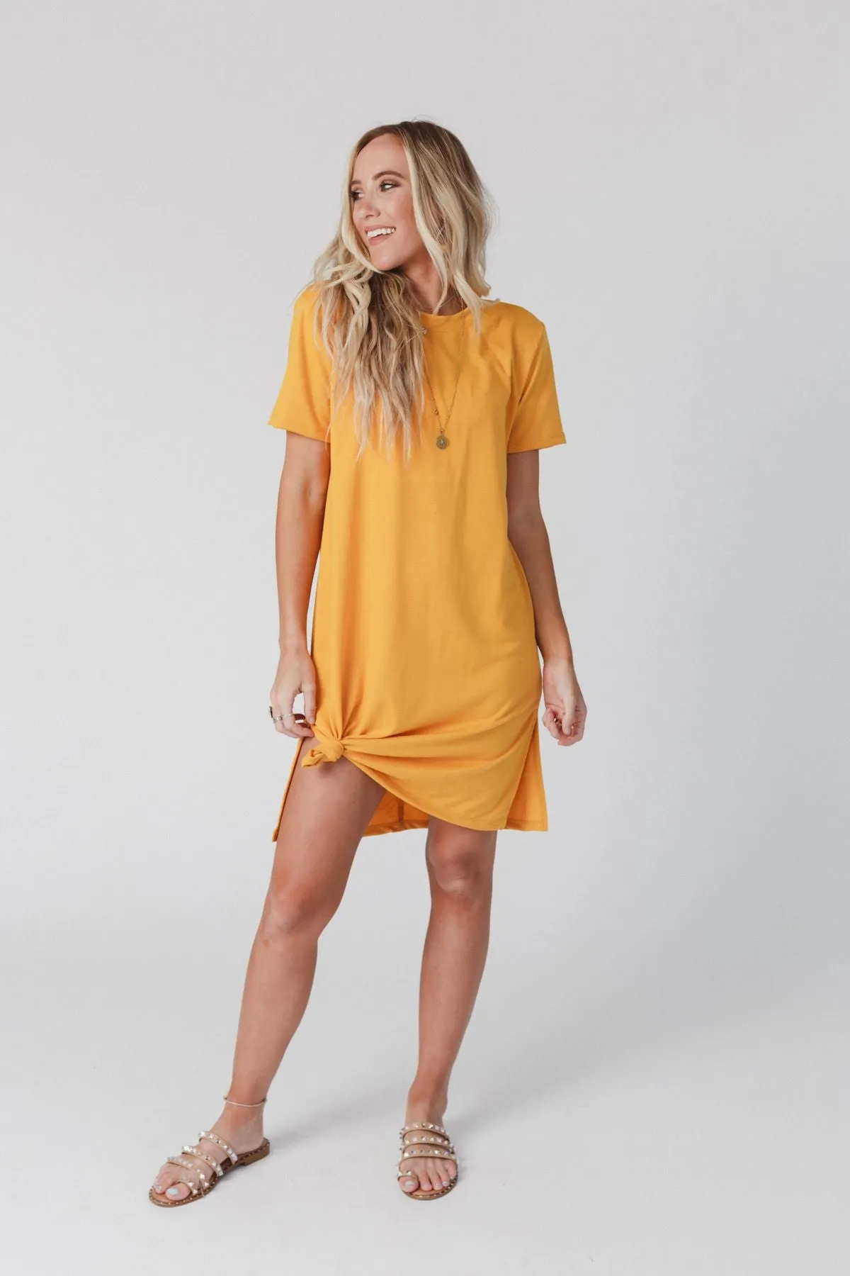 On The Daily Oversized Slit Tee Dress - Mustard