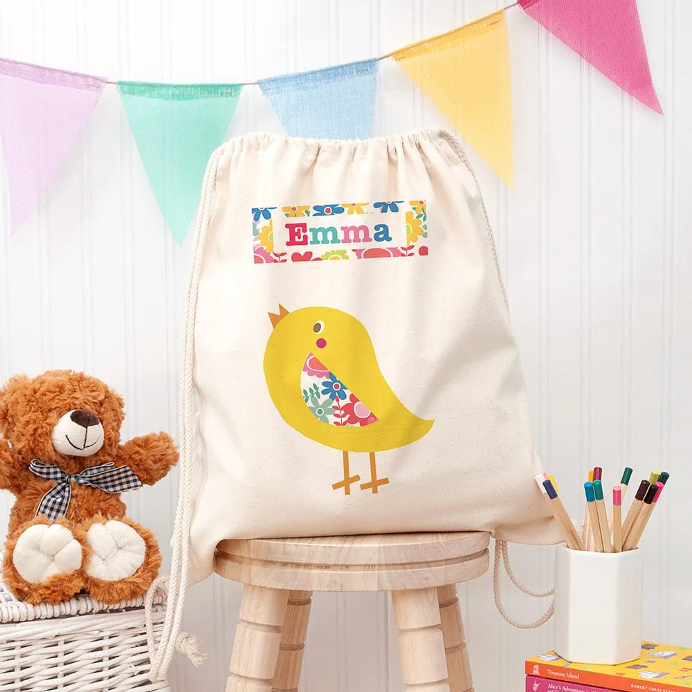 Personalised Singing Bird Cotton Nursery Bag